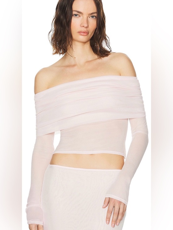 Helsa Tops - NWT-HELSA SHEER KNIT OFF THE SHOULDER TOP IN BALLET PINK- SIZE L- 100% VISCOSE